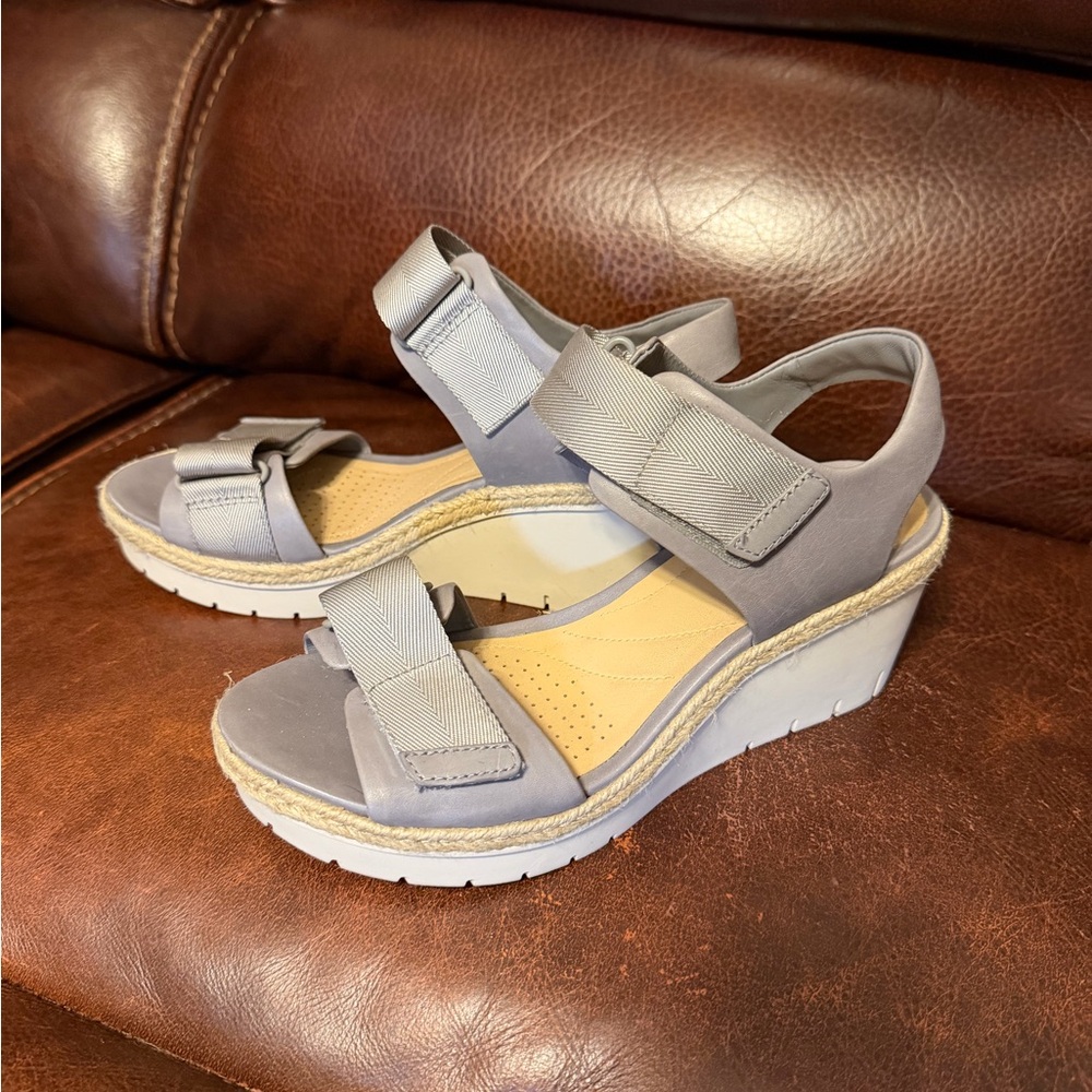 Clarks Gray Wedge Sandals with Adjustable Straps